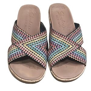Sketchers Luxe Foam Women’s 7 Cork Rainbow Colors Sandals